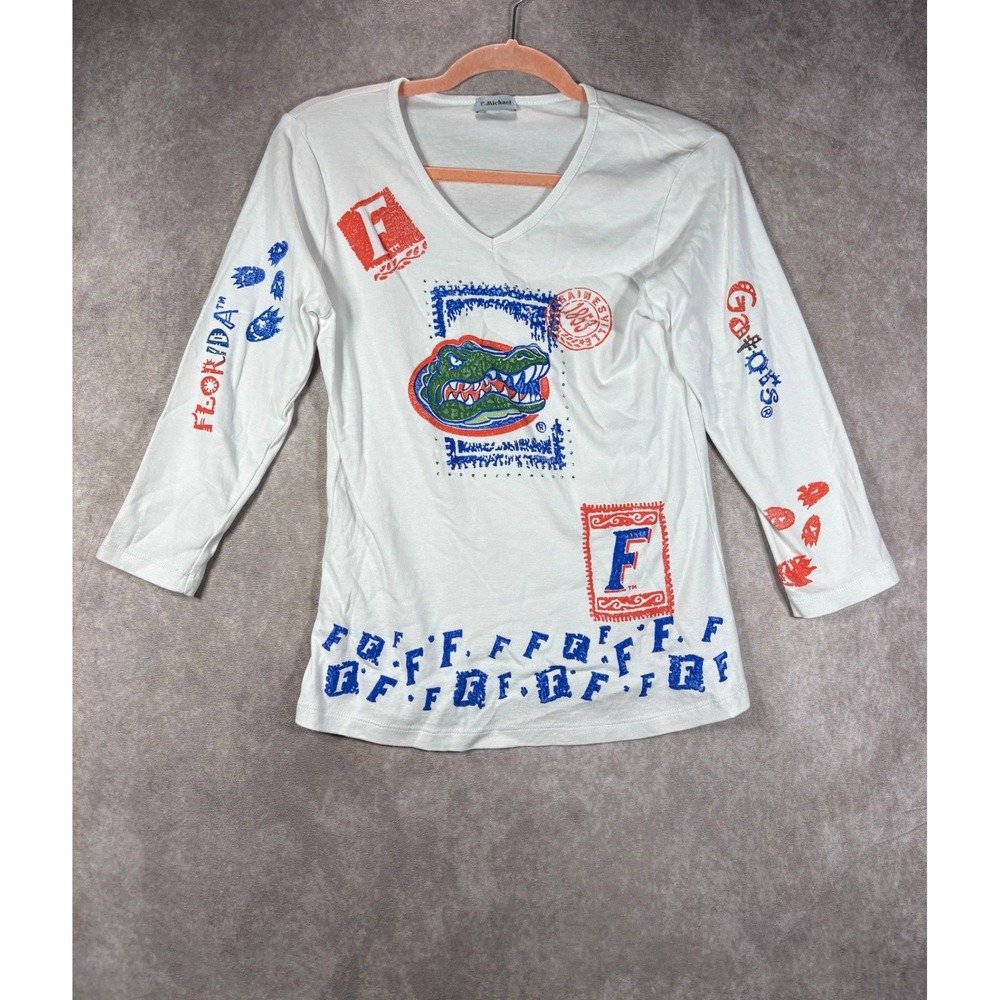 P. Michael Shirt Womens M White Florida Gators V-Neck Graphic Long Sleeve Tee